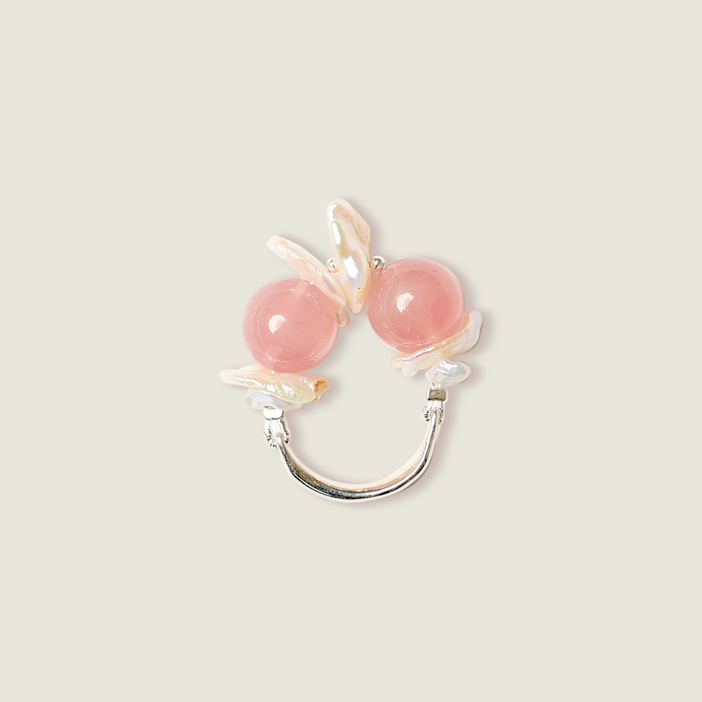 Rose Quartz & Pearl Ring Duo