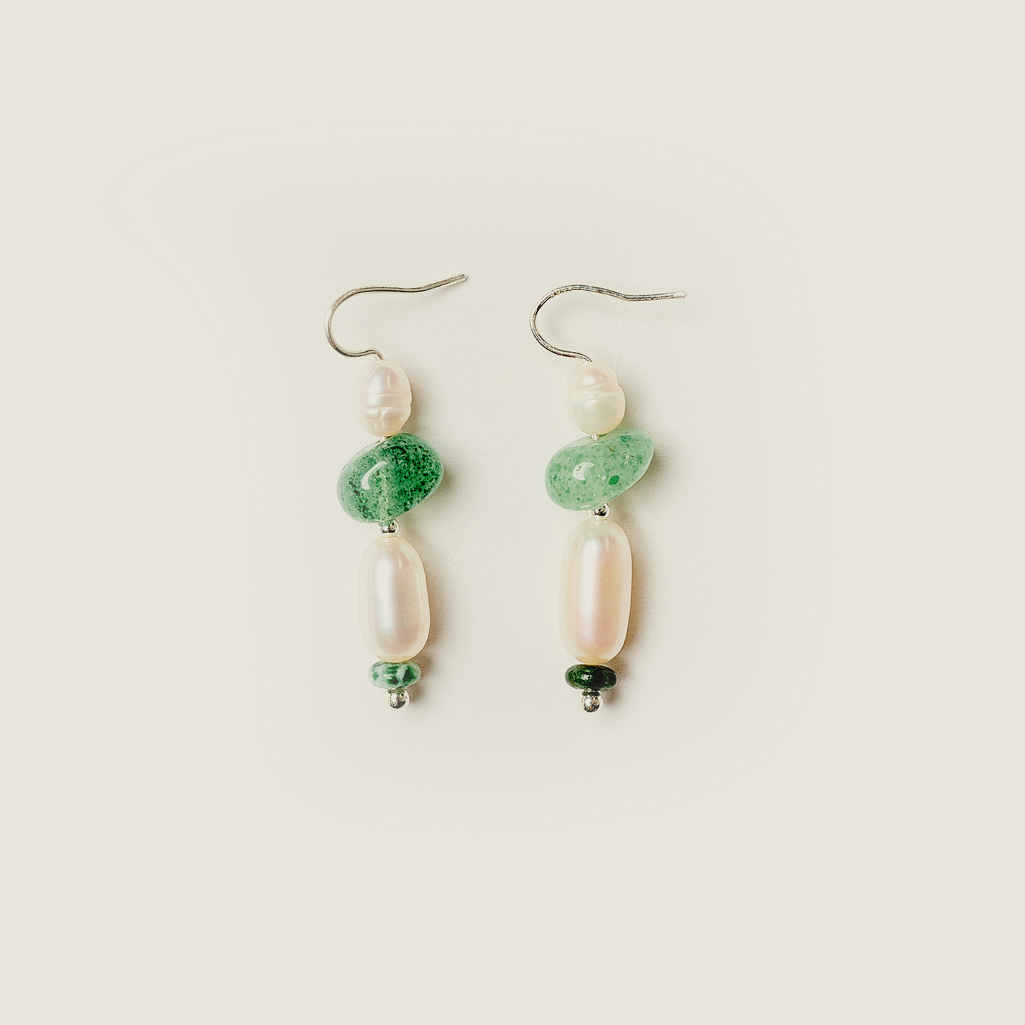 Aventurine & Dalmatian Jasper Earrings with Pearl