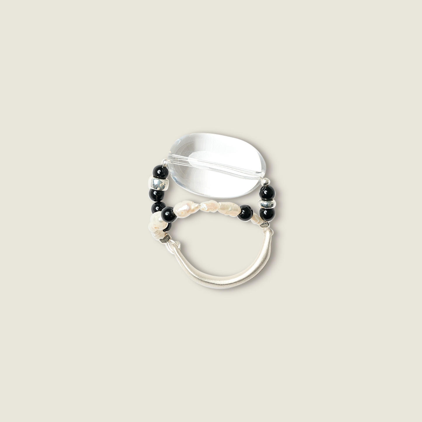 Rock crystal & Onyx Ring